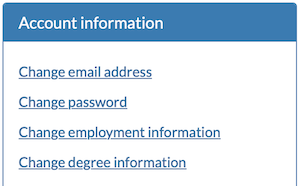 applicant email, password, employment information, and degree information update display